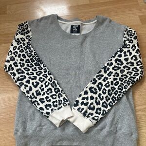 Fox Gray Crewneck Sweatshirt with Black & White Leopard Sleeves